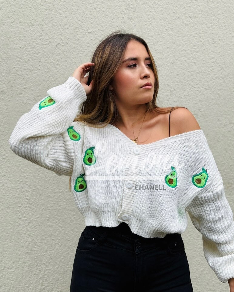 Cardigan Tejido Bordado Aguacate