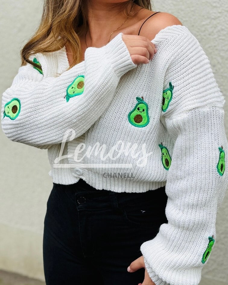 Cardigan Tejido Bordado Aguacate