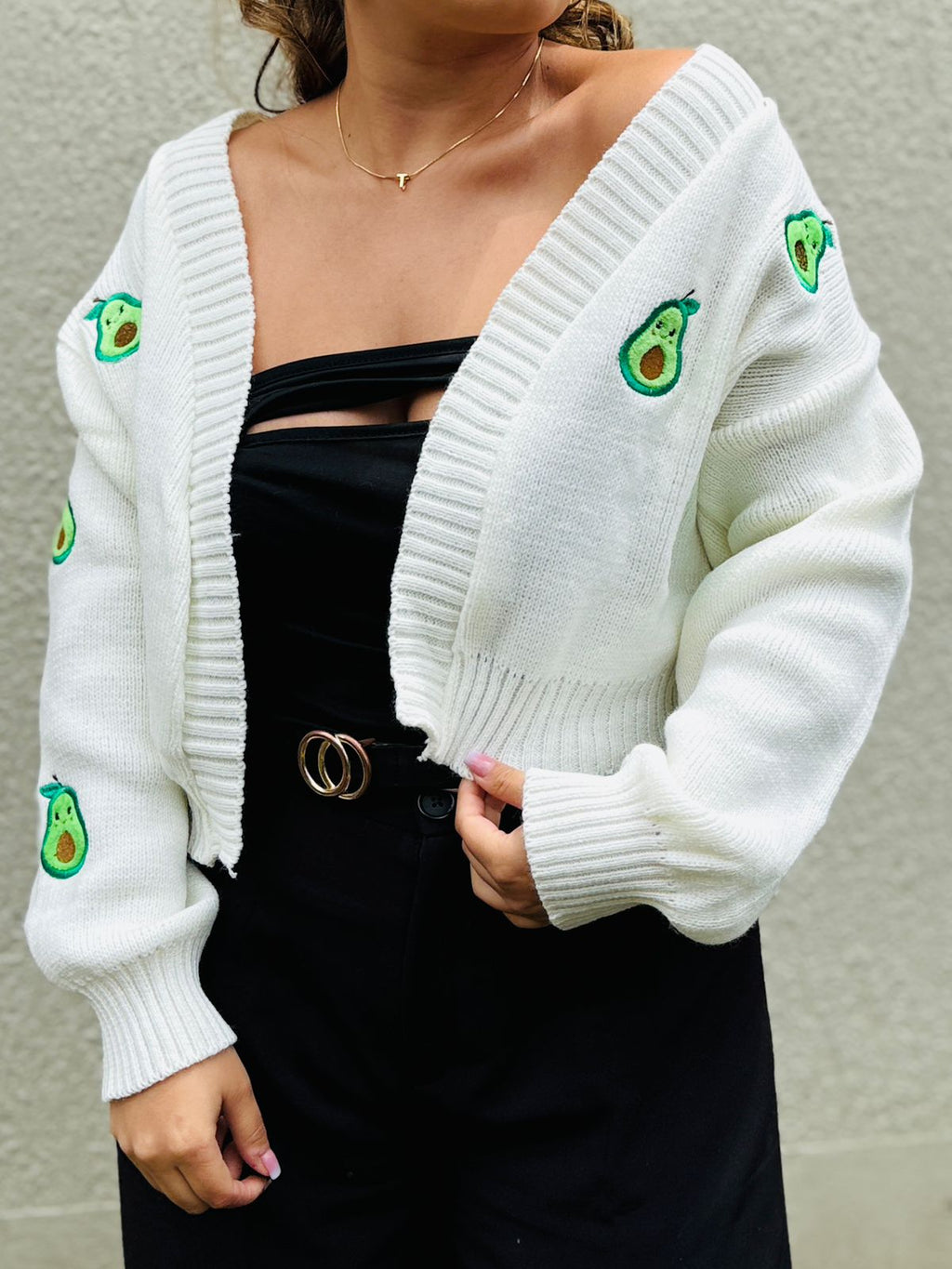 Cardigan Tejido Bordado Aguacate